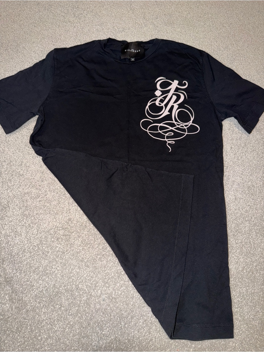 Black Graphic Crew Neck T-Shirt with Script Logo Richmond